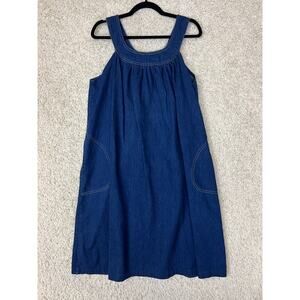 VTG Jeri Bee California Denim Dress Womens 14 Blue Sleeveless Pockets USA